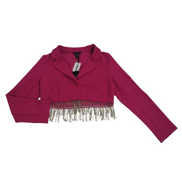 Sincerely Jules Womens Fuchsia Cropped Blazer W/ Rhinestone Fringe Detailing. - Picture 1 of 7